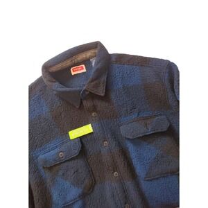 Wrangler Shirt Jacket Men's 2XL Blue‎ Black Long Sleeve Fleece Heavyweight Relax